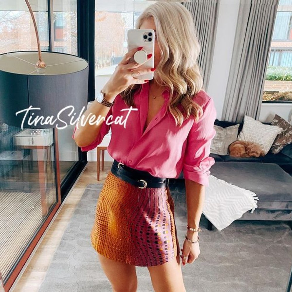 LAST ONE! BLOGGER'S FAVE! Zara High Waisted Short Skirt Orange Pink Sz M, L NWT - Picture 3 of 16